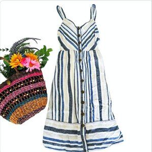 Vintage Blu Dahlia Women's Midi Dress Size XS White Blue Striped Cottagecore Y2k